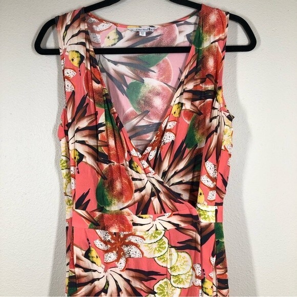 & Other Stories Tropical Fruit Lemon Floral Wrap Dress Coral Pink Sleeveless 10 - Picture 2 of 10